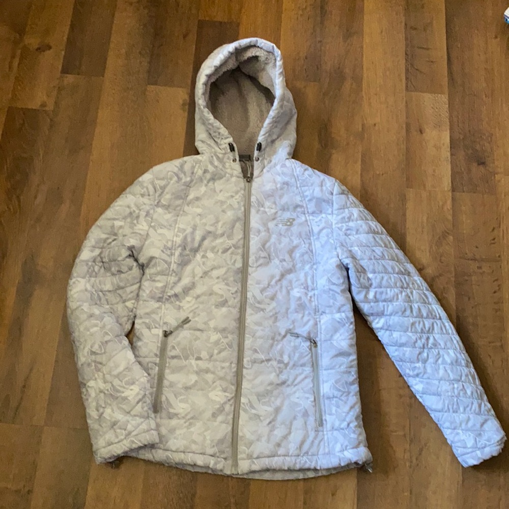 New Balance Jackets & Coats Women's with hoodie Color: White and gray